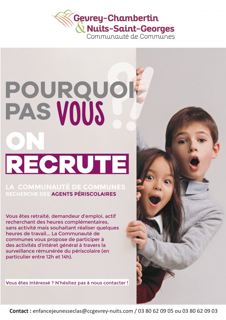 La communauté de communes recherche des agents périscolaires Villebichot